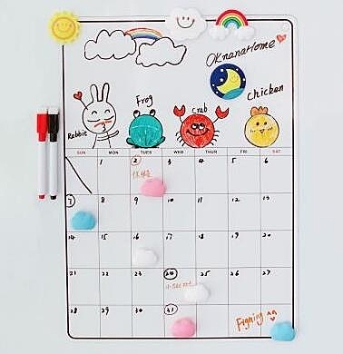 ins韓國冰箱日歷留言板冰箱貼 簡約白格子磁力記事本可擦寫裝飾貼