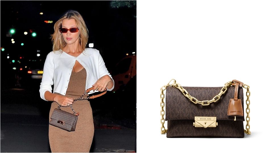 名模Bella Hadid手提CECE駝色迷你鍊包漫步紐約街頭