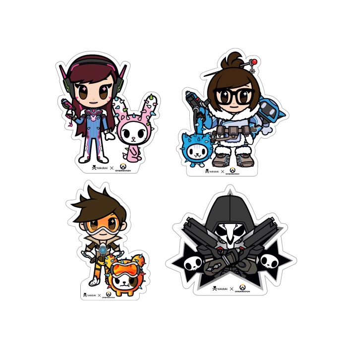 tokidoki x 鬥陣特攻經典人物貼紙共4款，等你來收藏！尺寸D.VA：約9.2*8 cm小美：約10.8*9.5 cm/閃光：約11.3*7 cm死神：約9*10.5 cm《鬥陣特攻》是一個團隊