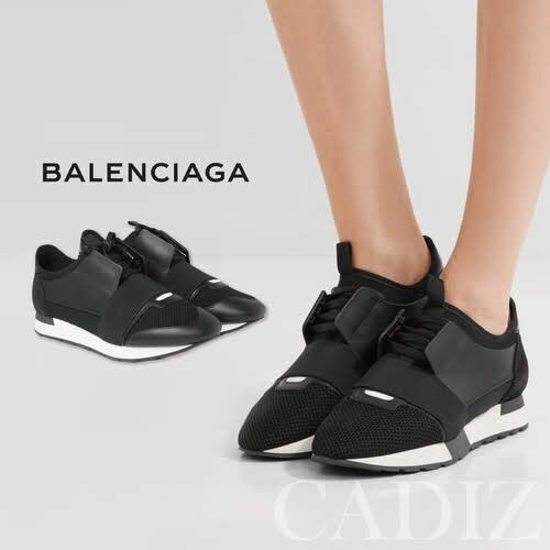 法國正品 Balenciaga Race Runner Sneakers 潮流黑色皮格網格運動休閒鞋 541430