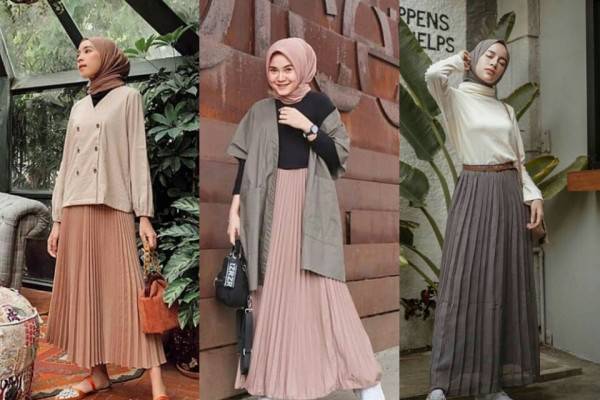 40+ Trend Terbaru Perpaduan Rok Plisket Warna Mocca