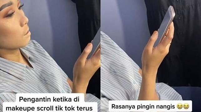 Viral MUA Nangis Pengantin Cuma Main Ponsel Saat Dirias. (TikTok)