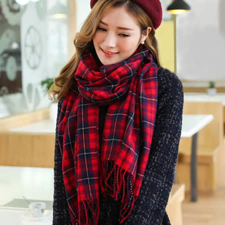 ★英式格紋造型 時尚寒冬必備★時尚百搭男女皆宜 ★亮彩棉線精細編織★寬版加長流蘇設計★車工鎖邊不易斷線★圍巾圍脖披肩兩用