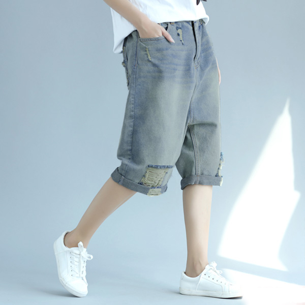 現貨★原價1490特價990★APR11 中大尺碼 褲子 水洗刷破牛仔舒適哈倫褲【040807】1色3碼 19 LADY