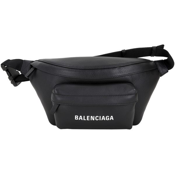 BALENCIAGA EVERYDAY 品牌字母小牛皮胸肩背/腰包(黑色)1920373-01