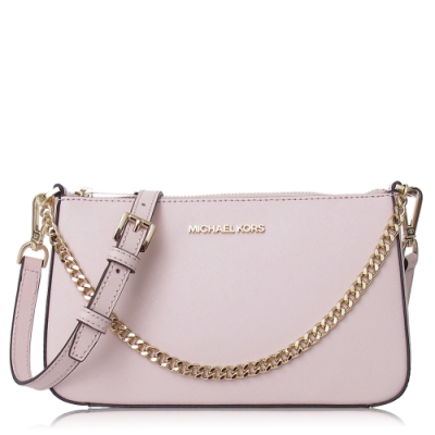 Michael Kors 十字紋皮革 / 小款 / 鏈條 斜背包(粉色)
