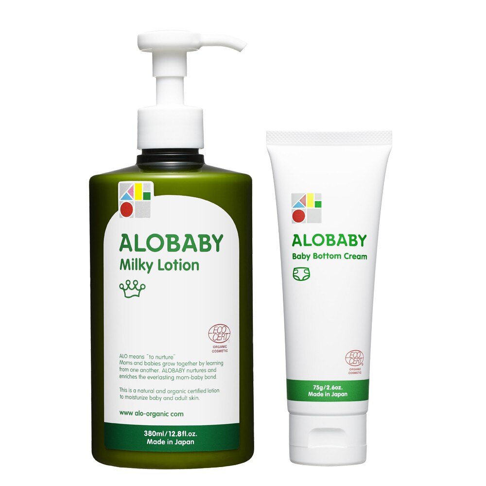 ALOBABY ECO認證 天然有機寶寶潤膚修護組(重量瓶乳液380ml+舒緩修護霜75g)