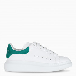 Sneakers by Alexander McQueen in white leather upper, featuring a rounded toe and Aruba blue suede d