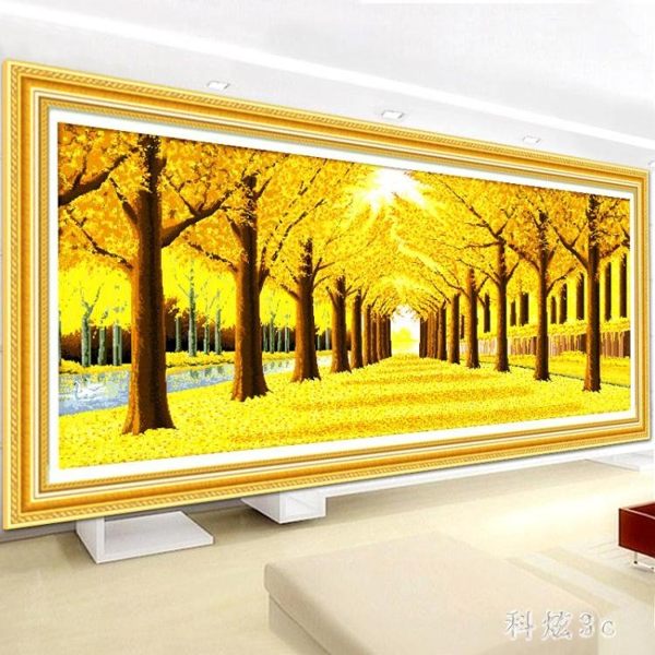 鉆石畫滿鉆新款大幅客廳風景十字繡浮雕畫2019繡鉆石繡簡約黃金滿地
