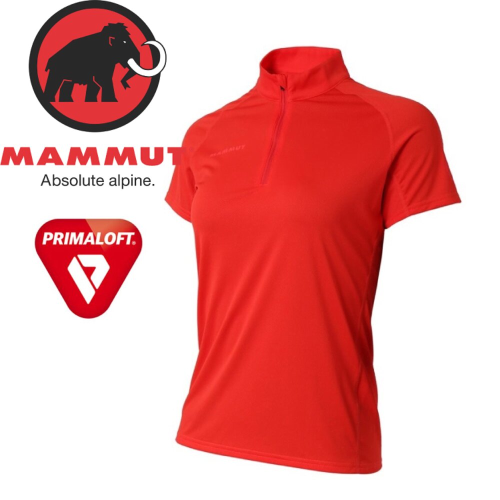 【MAMMUT Performance Dry Zip T-Shirt 女《小檗紅》】1017-00430-3218/長毛象/Primaloft/半開襟/排汗衣