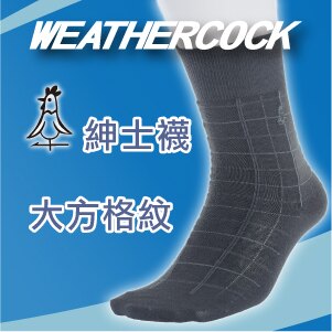【沙克思】WEATHERCOCK 大方格紋鬆口刺繡紳士襪 特性：表糸棉100%編織+舒適鬆口設計+附刺繡 (襪子 男襪 男棉襪 西裝襪 風向雞)
