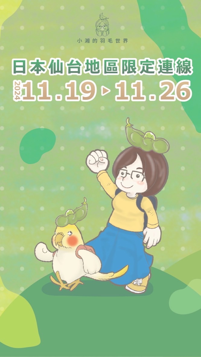 小湘的羽毛世界   🐣 11/19 - 26 小湘照顧你的身體我們去仙台買毛豆🐣