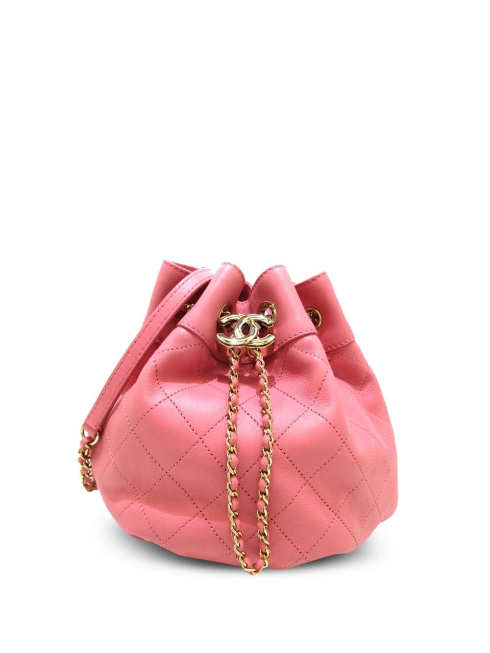 CHANEL Pre-Owned - diamond-quilted CC drawstring bucket shoulder bag - women - Lambskin - One Size - Pink