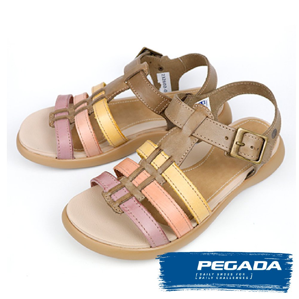【PEGADA】巴西名品真皮休閒涼鞋 卡其色(232602-KA)
