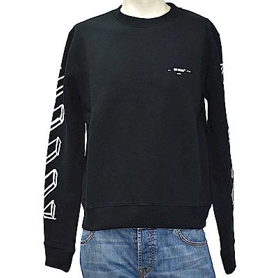 OFF-WHITE 白色筆觸箭頭指示圖案棉質長袖厚版圓領T恤(黑)