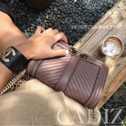 現貨 美國正品Rebecca Minkoff Chevron Quilted Small Love粉裸色金釦側肩包