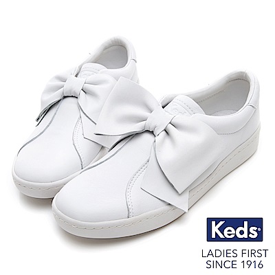 Keds 皮革蝴蝶結經典休閒鞋-白色