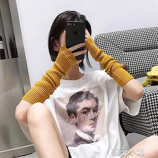毛線半指手套冬天女袖套薄款袖子套手臂裝飾針織保暖ins潮臂套秋 扣子小鋪