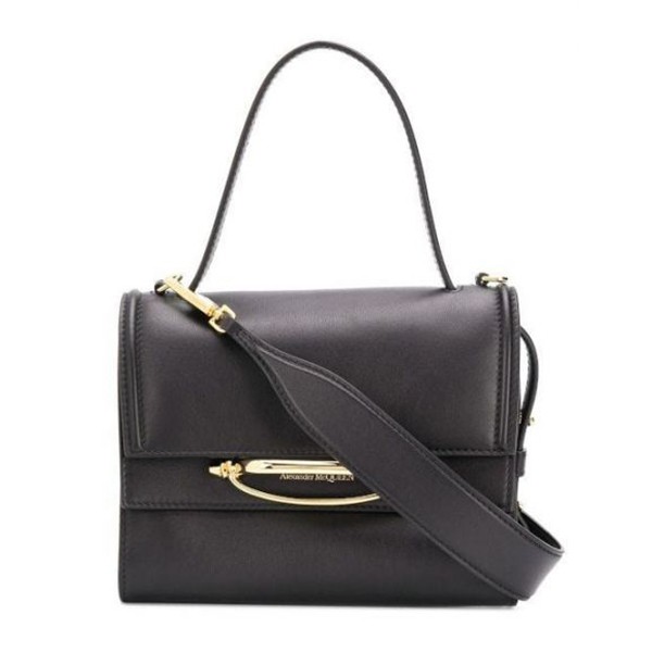 New Season全新真品Alexander McQueen The Story 黑色小牛皮兩用包這款黑色Alexander McQueen The Story皮革包是在意大利精心製作的。結構化的形