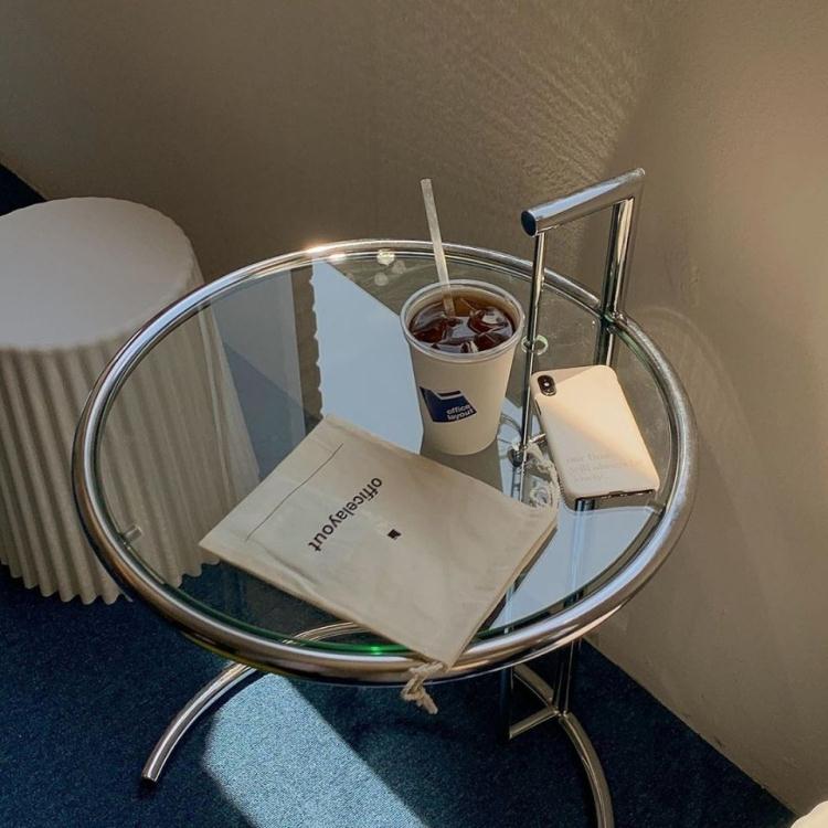 茶几 中古升降茶幾玻璃邊幾簡約現代圓桌沙發角幾臥室床頭網紅ins透明 快速出貨