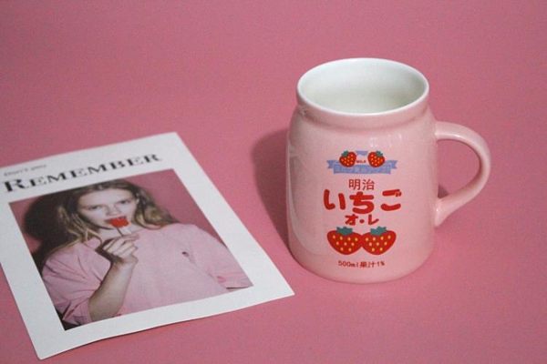 明治草莓粉色陶瓷杯馬克杯家用飲水杯 KOKO時裝店