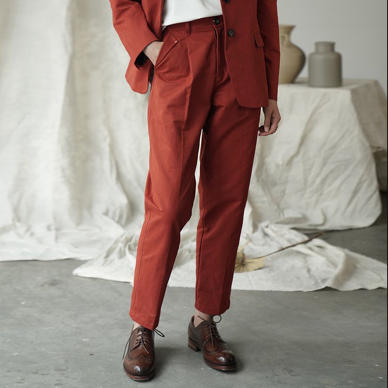 複古紅白兩色翻口袋哈倫休閑長褲 又一條百搭神褲