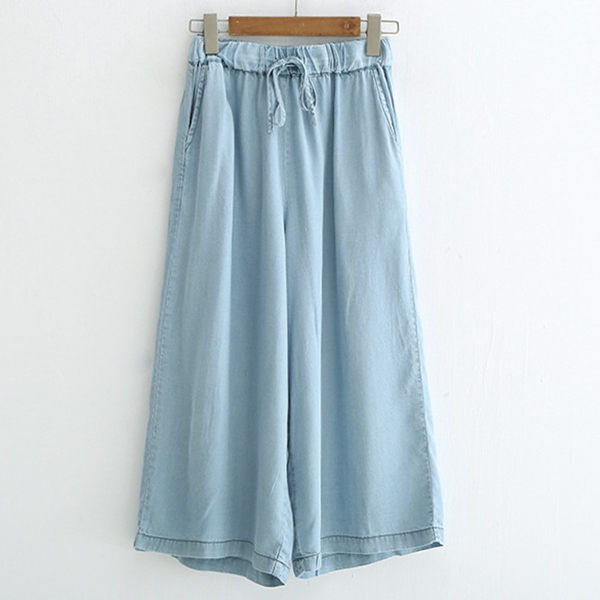 抽繩鬆緊腰牛仔褲寬褲休閒褲【88-17-8157-0017-18】ibella 艾貝拉