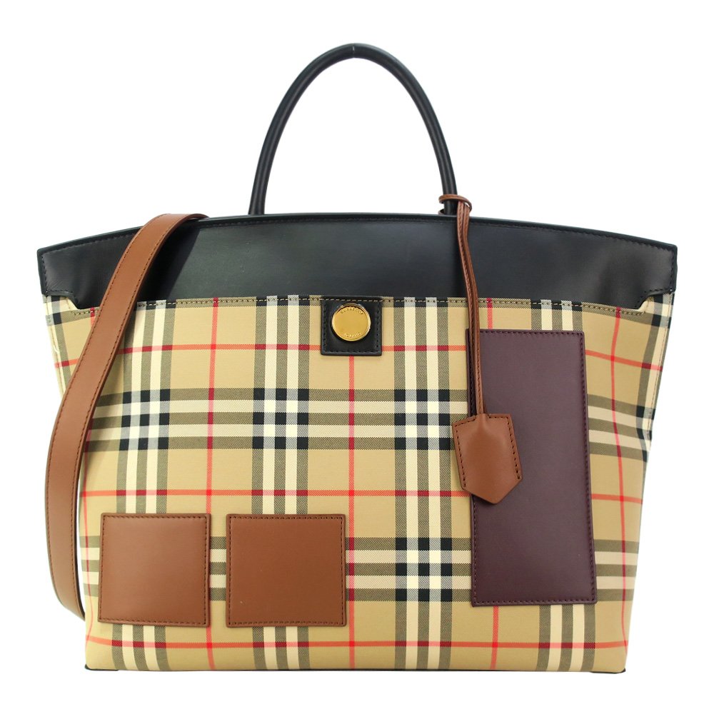 BURBERRY Vintage 格紋拼接斜背/手提公事包