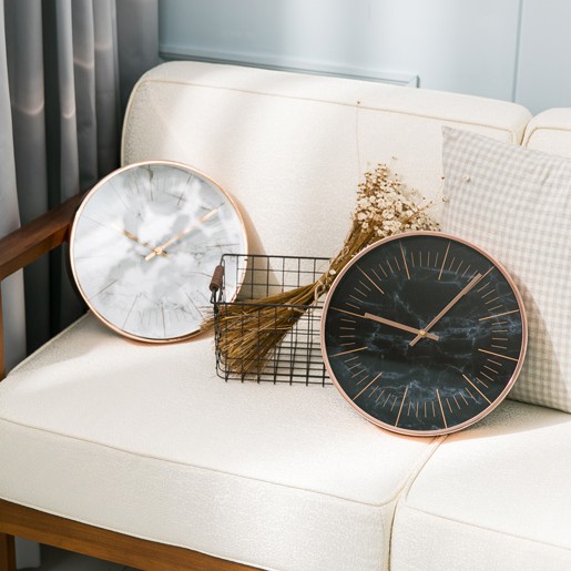 【Lovel】30cm典雅大理石玫瑰金框靜音時鐘/掛鐘 共2款《泡泡生活》
