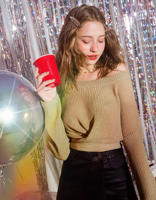 2WAY腰帶造型排釦毛衣