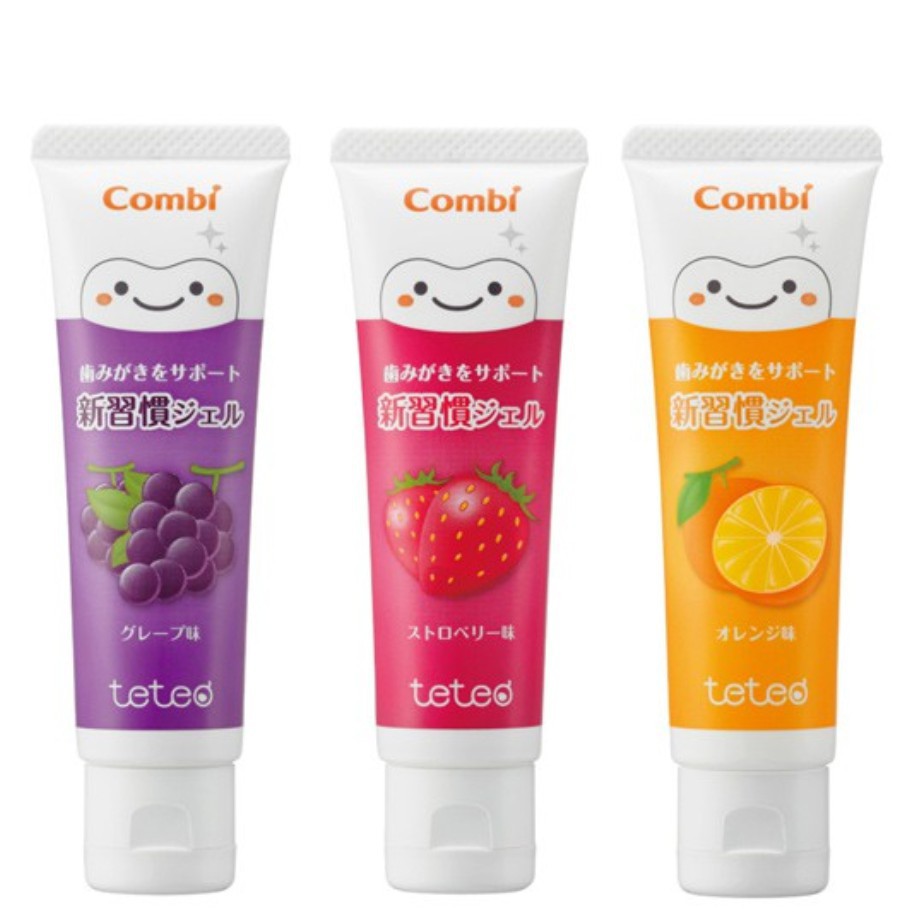 無添加色素、無研磨劑、無發泡劑，寶寶使用無負擔 透明凝膠型，不傷乳齒。 添加氟化物，幫助保護琺瑯質 微甜木糖醇，引導寶寶愛刷牙 適用年齡 :9m~2y 葡萄、橘子、草莓：六顆牙齒以上 (約9個月~) 