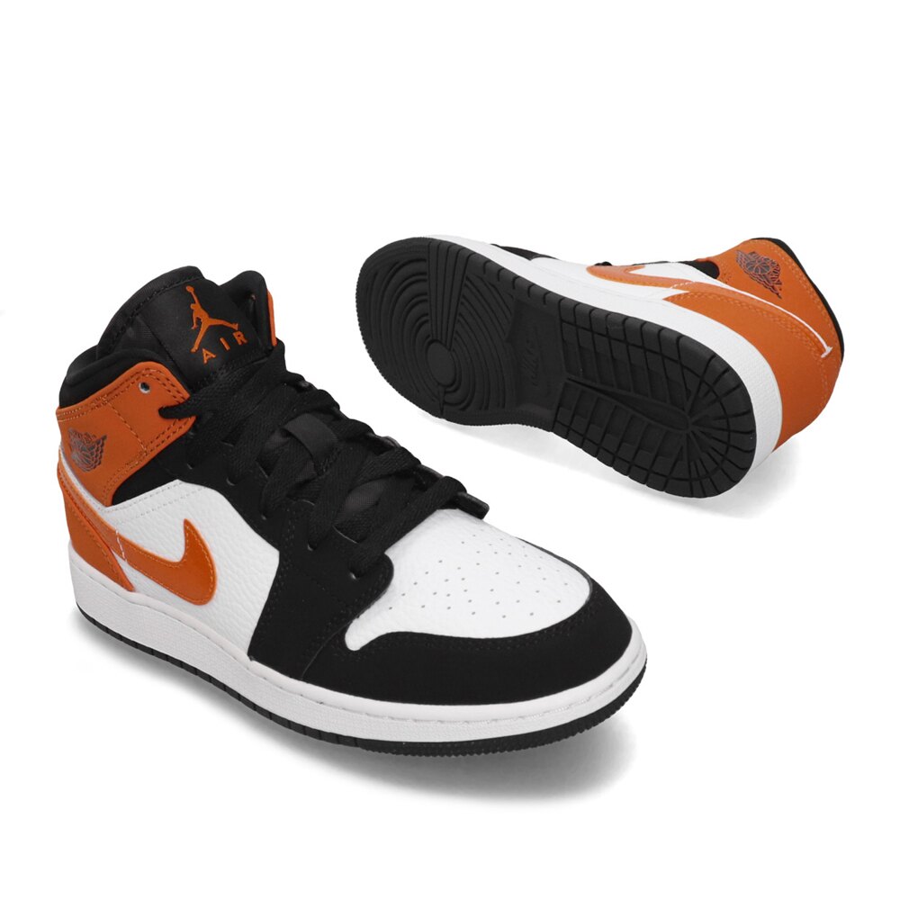 -［TellCathy 7］Air Jordan 1代 Mid GS 女鞋 休閒鞋 黑頭 小破碎 喬丹 AJ1 黑 橘 554725-058