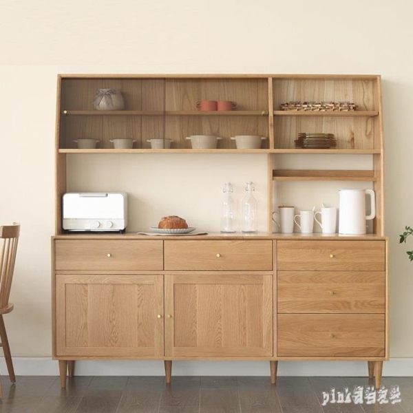 原始原素全實木餐邊柜北歐簡約現代橡木餐廳帶抽儲物柜環保收納柜 qf25683【pink領袖衣社】