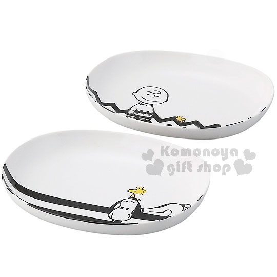 〔小禮堂〕史努比 日製陶瓷咖哩盤組《2入.黑白.朋友.橢圓型》日本YAMAKA精緻瓷器4979855-20253