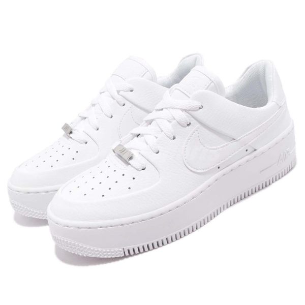 Nike 休閒鞋 Wmns Air Force 1 Sage Low 白 全白 皮革鞋面 厚底 女鞋 運動鞋【PUMP306】 AR5339-100