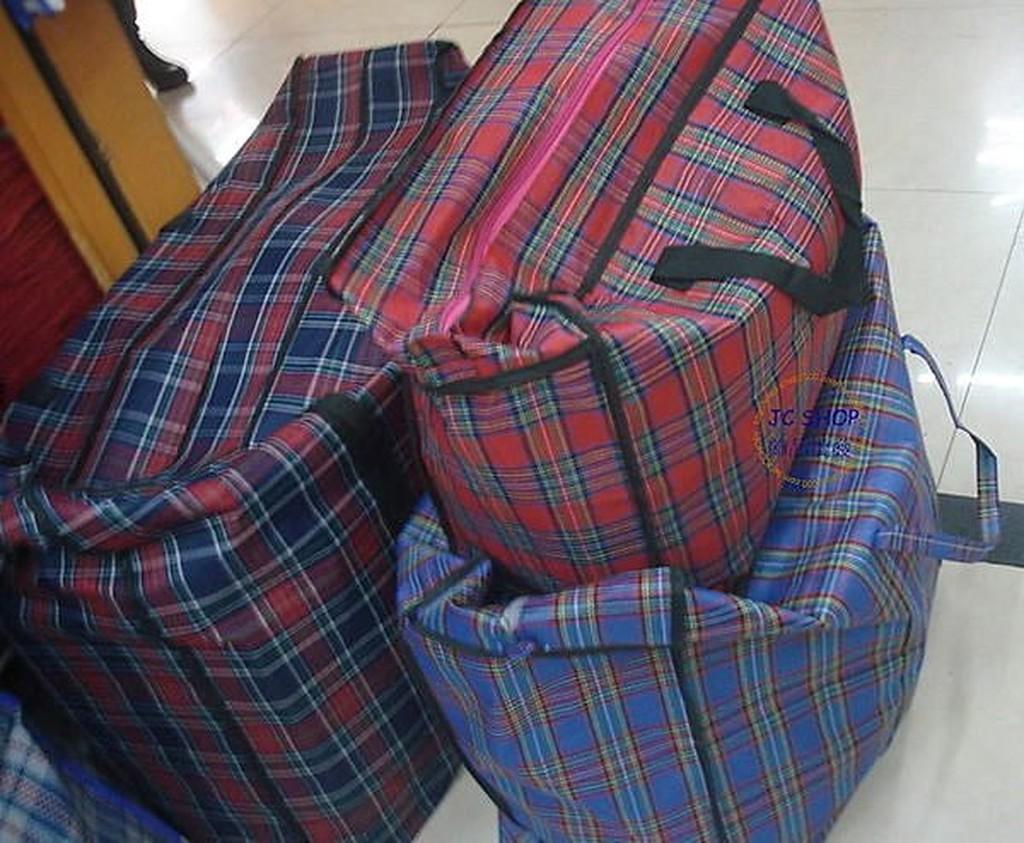 JC飾品批發*特大號75CM加強提把格紋防撥水布購物袋擺攤袋批貨袋棉被袋搬家用環保袋