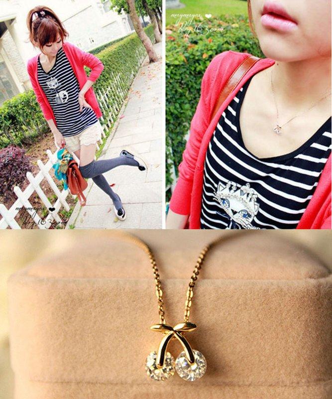 [日韓生活館] 韓系首飾品特價 鋯石櫻桃短款項鍊 韓國流行美麗潮女精品 金色吊墜鎖骨鍊 韓劇裝飾品 日系服飾配飾生日禮物