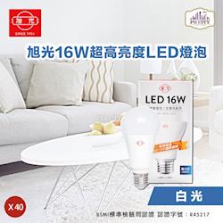 ◎超亮，高光效，可取代96(黃)~104(白)W白熾燈泡，超級省電|◎大角度發光，照明面積廣,輕巧便利|◎耗電僅需傳統燈泡1/10之電力無紫外線及紅外線，健康無負擔商品名稱:旭光LED16W通過CNS
