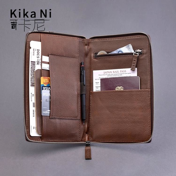 【真皮皮夾】-真皮機票多功能護照包錢夾休閒旅行便攜皮夾卡包商務證件