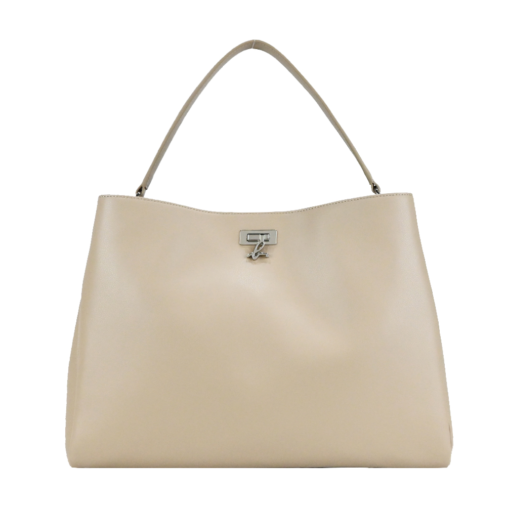 agnes b.小b釦三層皮革肩背包-大/米 -廠商直送