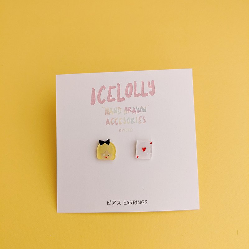 愛麗絲夢遊仙境手繪普拉班耳针耳夾