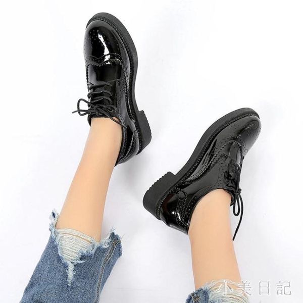 日式黑色小皮鞋 夏款英倫風夏天單鞋韓版百搭平底2019新款學生單鞋
