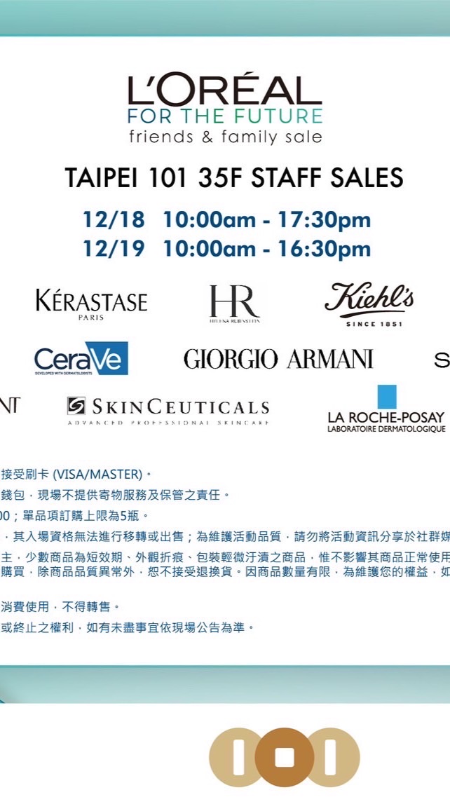 L’Oreal 101 Staff Sale 12/18-19