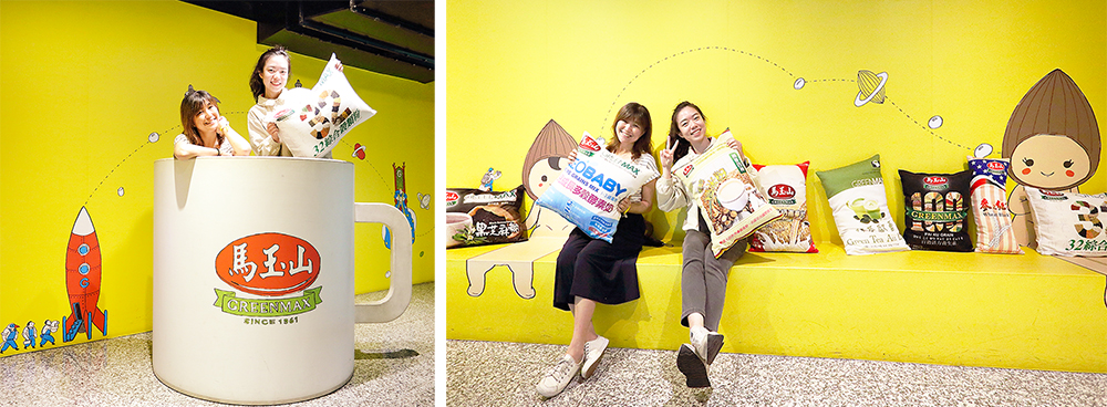 館內安排許多互動設施，可選顆穀物飲品復刻抱枕，走進巨大馬克杯內拍照，或陪孩子沿路蒐集紀念章，兌換神秘小禮物。(攝影/Carter) 