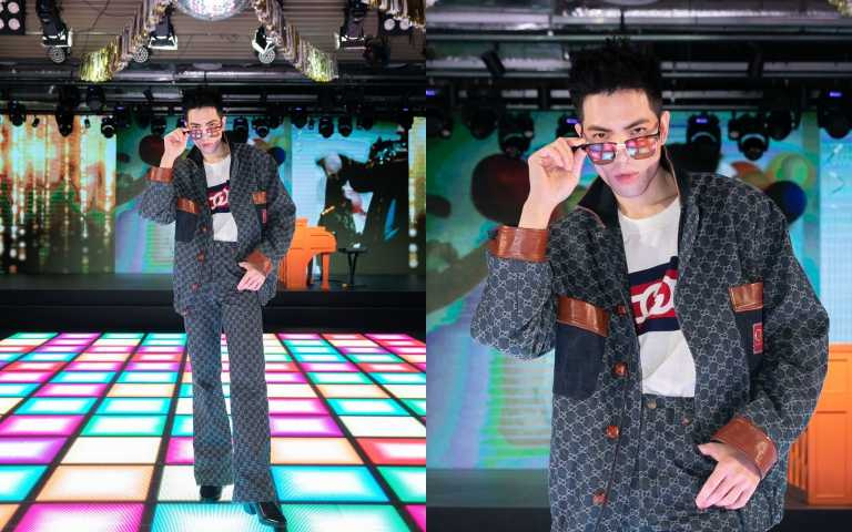 GUCCI Interlocking G 條紋T恤衫／15,500元、GG Logo 有機水洗丹寧外套／118,000元、GG Logo 印花牛仔褲／38,000元、Horsebit黑色拼接短靴／59,100元（圖／品牌提供）