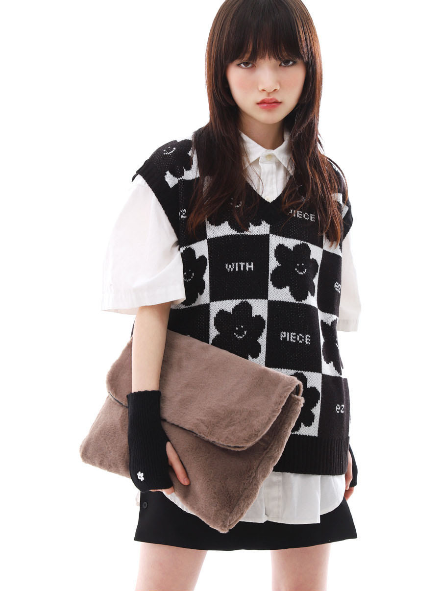 PIECEMAKER Macaron Faux Fur Clutch Bag