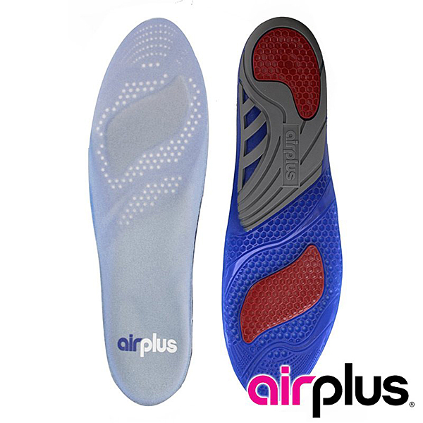 凝膠鞋墊重量更輕更透氣 足內弓型設計增加穩定性和舒適性 雙色凝膠作用區使前腳掌及後腳跟得到緩衝