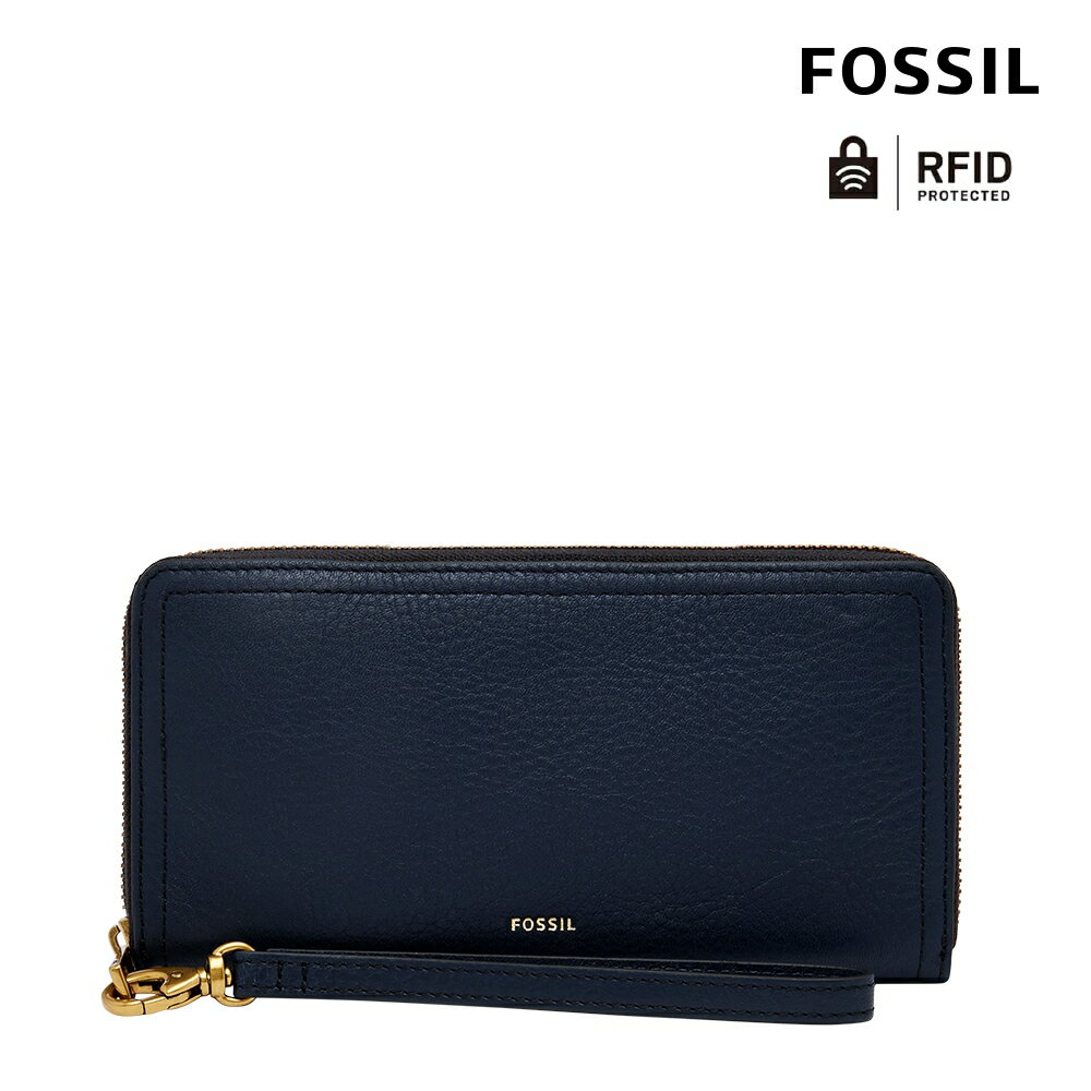FOSSIL Logan 多層真皮拉鍊RFID防盜長夾-經典藍 SL7831545