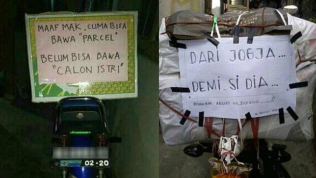 Di momen mudik kali ini, para pemudik menempelkan pesan bertuliskan curahan hatinya.