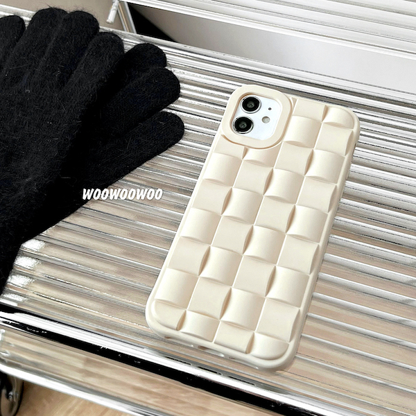 韓國ins小眾溫柔奶油白立體編織紋手機殼 適用於 iPhone 13 12 11 pro max XR Xs 8 7